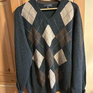 Men's Cashmere Argyle Sweater - Gray and Brown